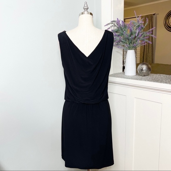 White House Black Market Draped V Neck Dress with Pink Crystal Accents 4 Small - Picture 6 of 10